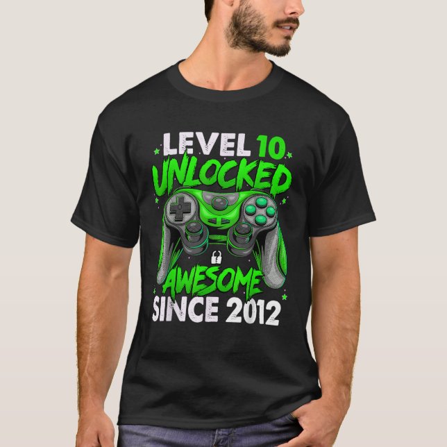 Level 10 Unlocked Awesome Since 2012 10th Birthday T-Shirt (Front)