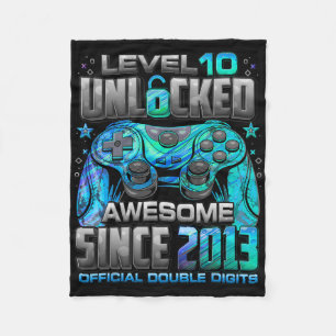Level 10 Unlocked Awesome Since 2013 10th Birthday Fleece Blanket