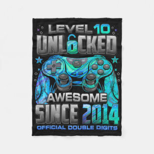 Level 10 Unlocked Awesome Since 2014 10th Birthday Fleece Blanket