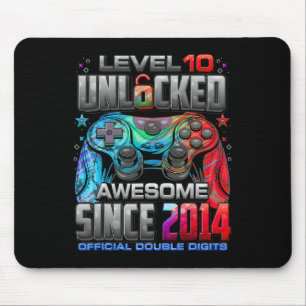 Level 10 Unlocked Awesome Since 2014 10th Birthday Mouse Pad