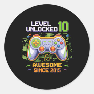 Level 10 Unlocked Awesome Since 2015 10th Birthday Classic Round Sticker