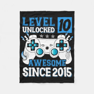 Level 10 Unlocked Awesome Since 2015 10th Birthday Fleece Blanket