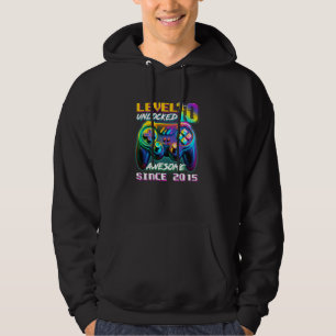 Level 10 Unlocked Awesome Since 2015 10th Birthday Hoodie