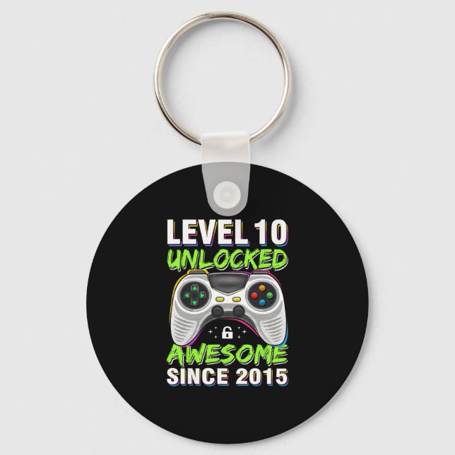 Level 10 Unlocked Awesome Since 2015 10th Birthday Key Ring (Front)