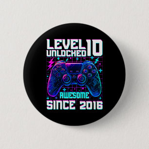 Level 10 Unlocked Awesome Since 2016 10th Birthday 6 Cm Round Badge