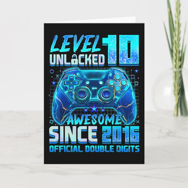 Level 10 Unlocked Awesome Since 2016 10th Birthday Card (Front)