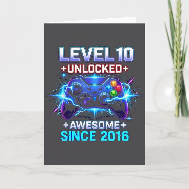 Level 10 Unlocked Awesome Since 2016 10th Birthday Card (Front)