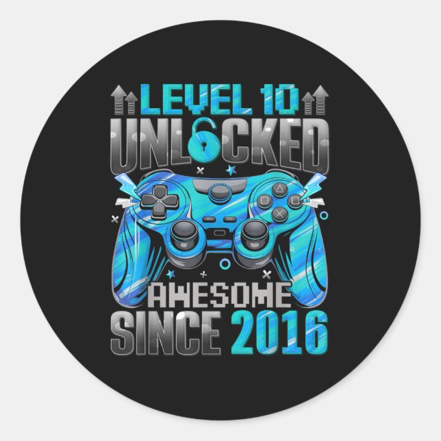 Level 10 Unlocked Awesome Since 2016 10th Birthday Classic Round Sticker (Front)