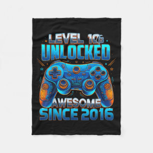 Level 10 Unlocked Awesome Since 2016 10th Birthday Fleece Blanket