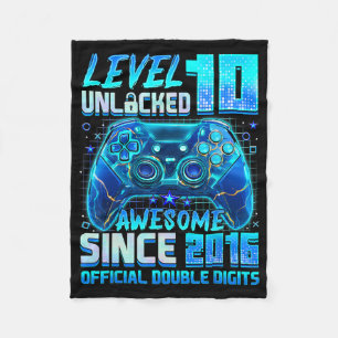 Level 10 Unlocked Awesome Since 2016 10th Birthday Fleece Blanket