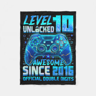 Level 10 Unlocked Awesome Since 2016 10th Birthday Fleece Blanket
