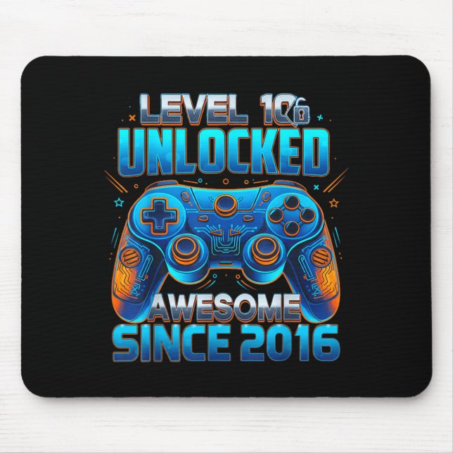 Level 10 Unlocked Awesome Since 2016 10th Birthday Mouse Pad (Front)
