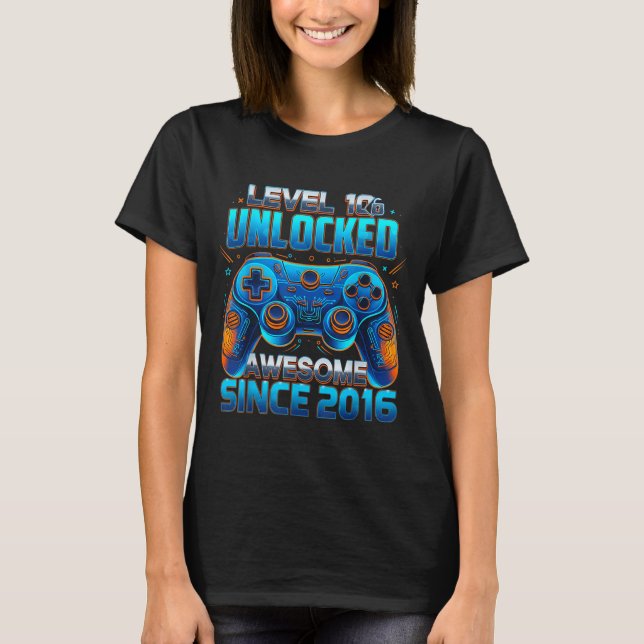 Level 10 Unlocked Awesome Since 2016 10th Birthday T-Shirt (Front)