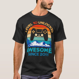 Level 10 Unlocked Birthday 10 Years Old Awesome Si T-Shirt