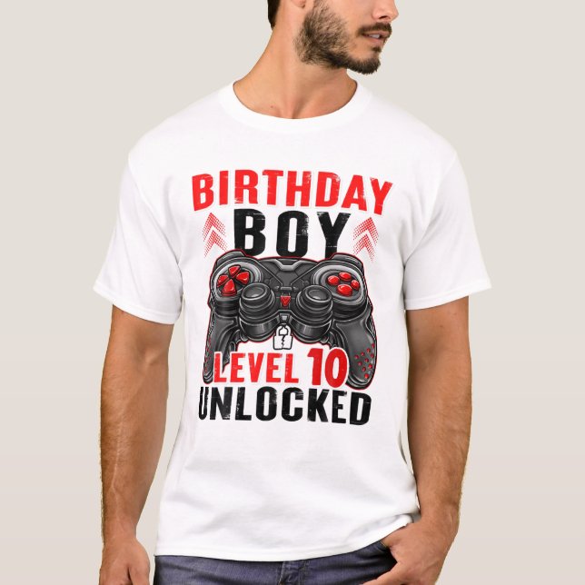 Level 10 Unlocked Birthday Boy 10 Year Old Boys Ga T-Shirt (Front)
