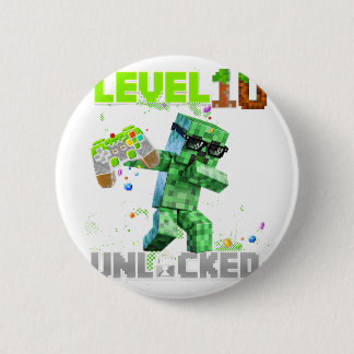 Level 10 Unlocked - Birthday Boy Pixel Gamer 10th  6 Cm Round Badge