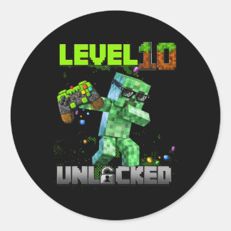 Level 10 Unlocked - Birthday Boy Pixel Gamer 10th  Classic Round Sticker