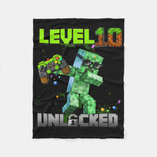 Level 10 Unlocked - Birthday Boy Pixel Gamer 10th  Fleece Blanket