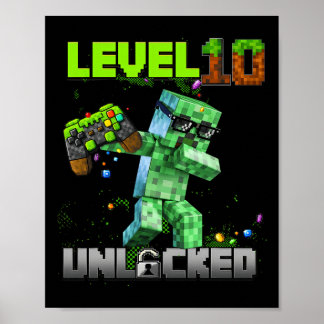 Level 10 Unlocked - Birthday Boy Pixel Gamer 10th  Poster