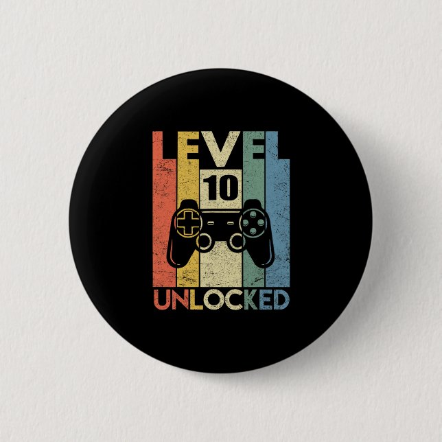 Level 10 Unlocked Funny Video Gamer 10th Birthday  6 Cm Round Badge (Front)