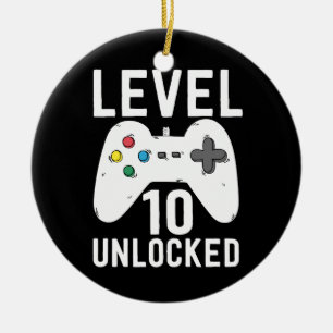 Level 10 Unlocked Funny Video Gamer 10th Birthday Ceramic Ornament