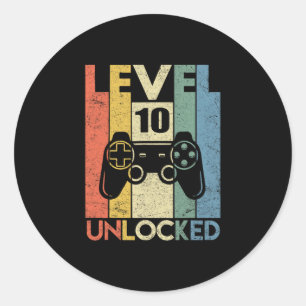 Level 10 Unlocked Funny Video Gamer 10th Birthday  Classic Round Sticker