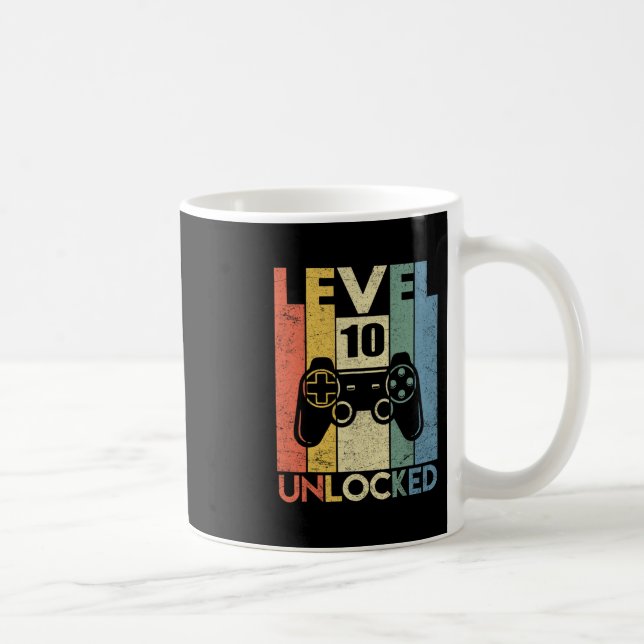 Level 10 Unlocked Funny Video Gamer 10th Birthday  Coffee Mug (Right)