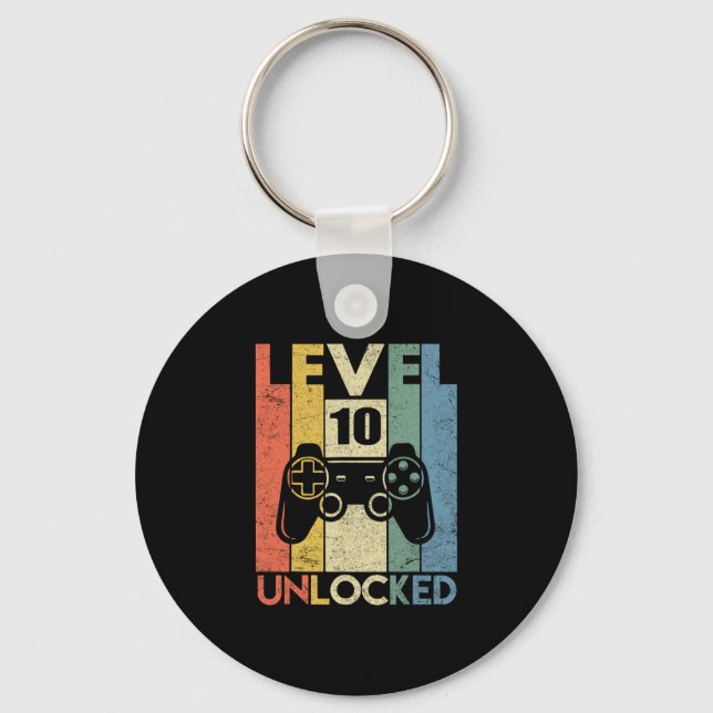 Level 10 Unlocked Funny Video Gamer 10th Birthday  Key Ring (Front)