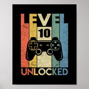 Level 10 Unlocked Funny Video Gamer 10th Birthday  Poster