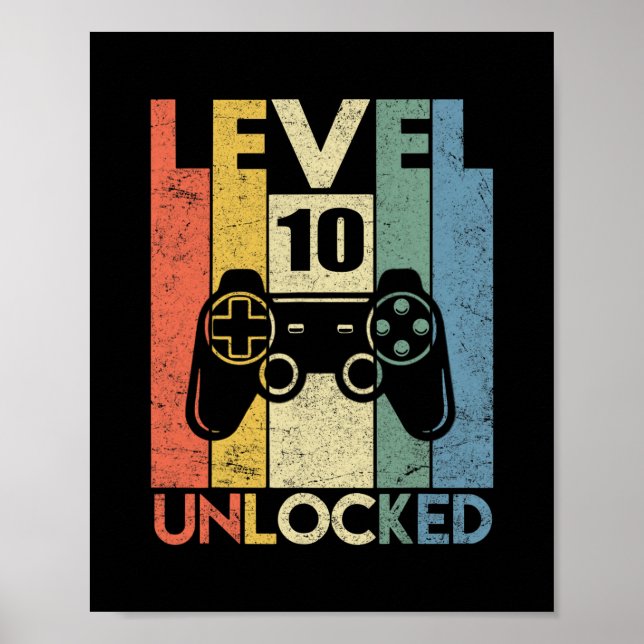 Level 10 Unlocked Funny Video Gamer 10th Birthday  Poster (Front)