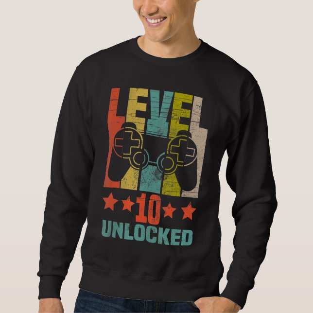 Level 10 Unlocked Funny Video Gamer 10th Birthday Sweatshirt (Front)
