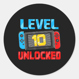 Level 10 Unlocked Gamer 10th Birthday Gift Video G Classic Round Sticker