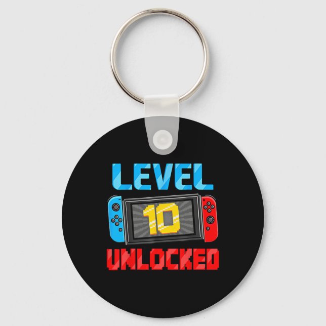 Level 10 Unlocked Gamer 10th Birthday Gift Video G Key Ring (Front)