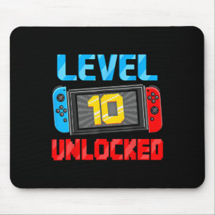 Level 10 Unlocked Gamer 10th Birthday Gift Video G Mouse Pad