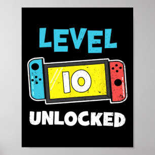 Level 10 Unlocked Gamer 10th Birthday Gift Video G Poster