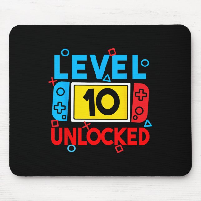 Level 10 Unlocked Gamer 10th Birthday Video Game B Mouse Pad (Front)