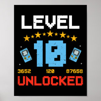 Level 10 Unlocked Kids 10th Birthday Vintage Video Poster