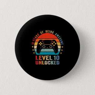 Level 10 Unlocked Shirt Funny Video Gamer 10th Bir 6 Cm Round Badge