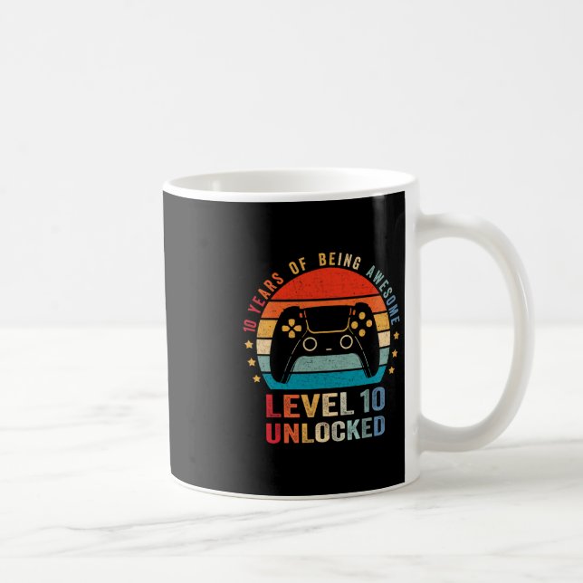 Level 10 Unlocked Shirt Funny Video Gamer 10th Bir Coffee Mug (Right)