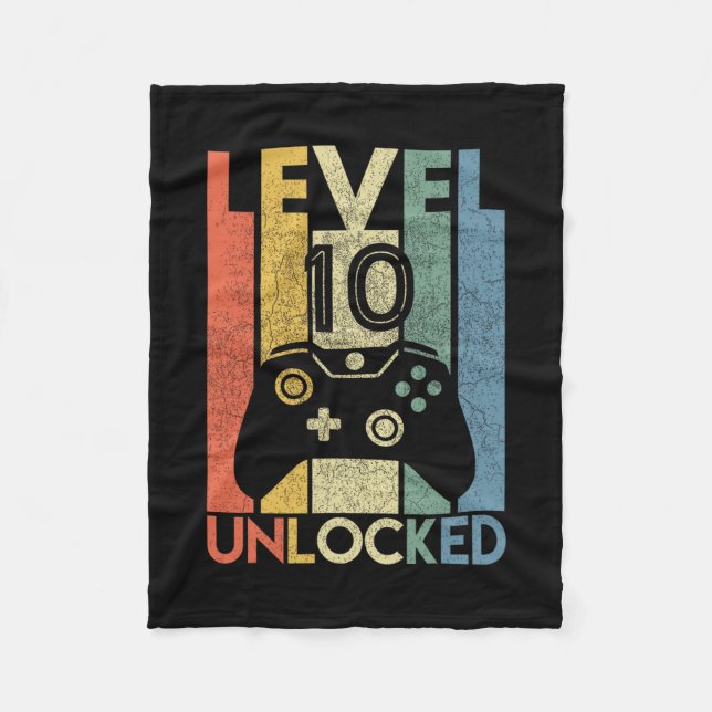 Level 10 Unlocked Shirt Funny Video Gamer 10th Bir Fleece Blanket (Front)