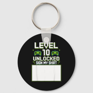 Level 10 unlocked sign shirt 10th birthday gamer key ring