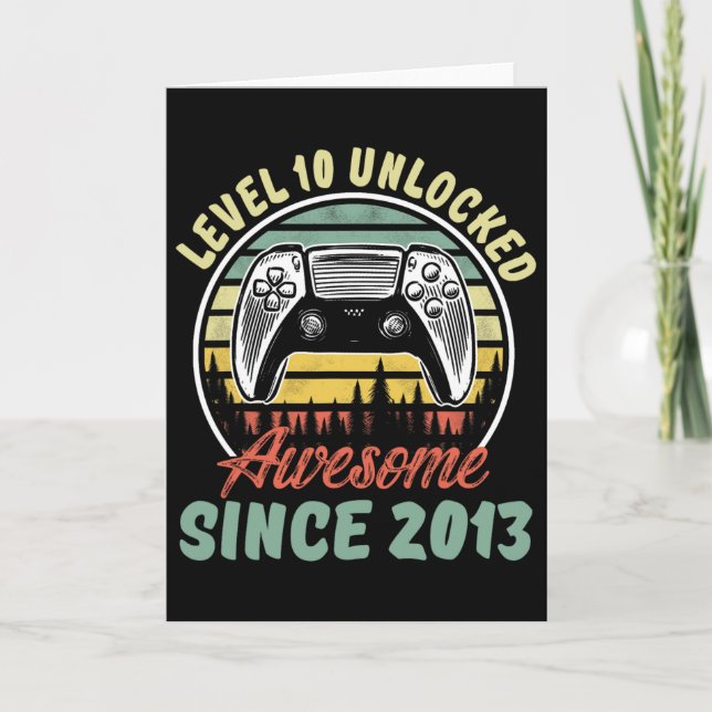 Level 10 Unlocked Video Game 10 Years Old Boy 10th Card (Front)
