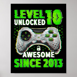 Level 10 Unlocked Video Game 10 Years Old Boy 10th Poster