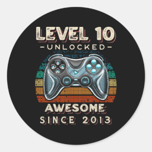Level 10 Unlocked Video Game 10th Birthday 10 Yr O Classic Round Sticker