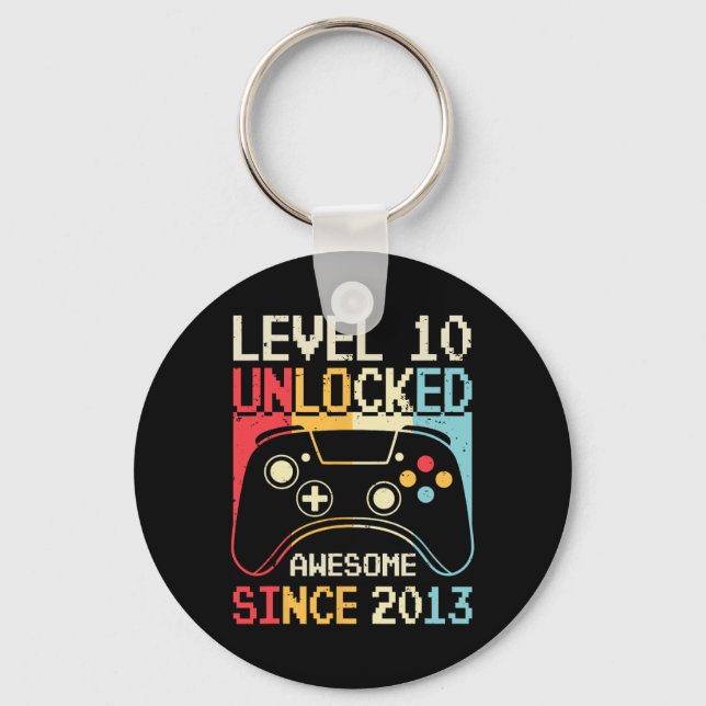 Level 10 Unlocked Video Game 10th Birthday Gamer B Key Ring (Front)