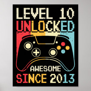 Level 10 Unlocked Video Game 10th Birthday Gamer B Poster