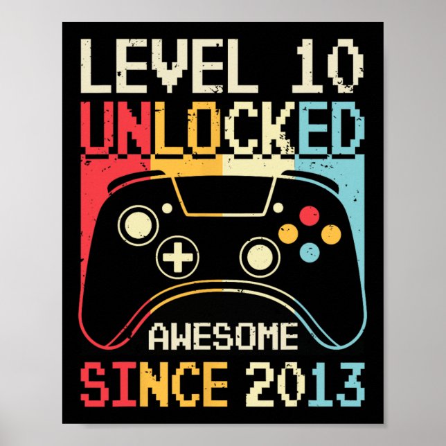Level 10 Unlocked Video Game 10th Birthday Gamer B Poster (Front)