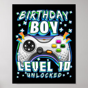 Level 10 Unlocked Video Game 10th Birthday Gamer B Poster