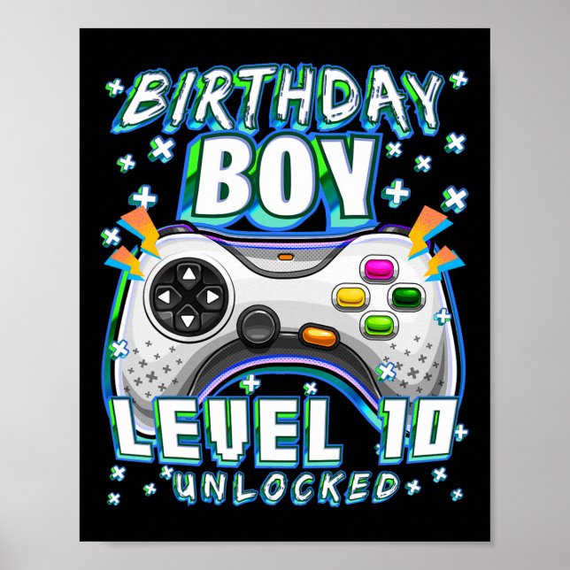 Level 10 Unlocked Video Game 10th Birthday Gamer B Poster (Front)