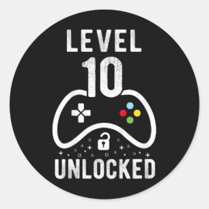 Level 10 Unlocked Video Game 10th Birthday Gift 1  Classic Round Sticker